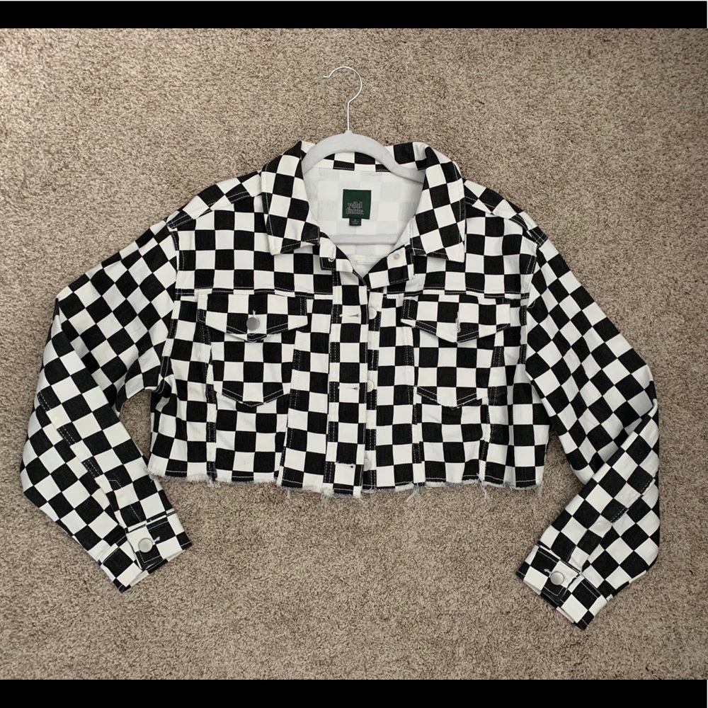 Wild Fable checkered cropped denim jacket